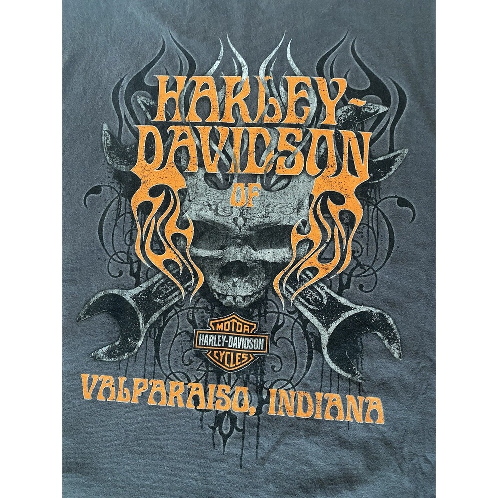Harley Davidson T-Shirt Men's Sz 2XL Gray Long Sleeve Valparaiso Indiana
